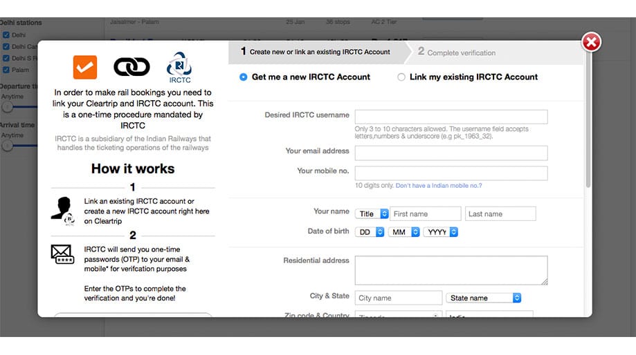 como crear una cuenta en irctc